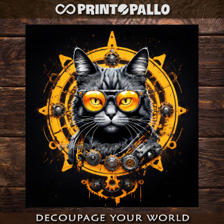 Cyberpunk steampunk cat with glasses - Decoupage  Wrapping Paper Sheets