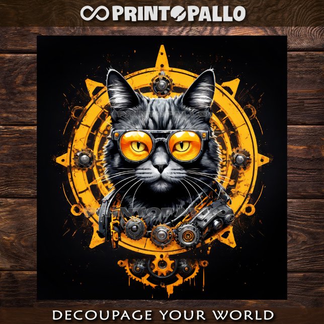 Cyberpunk steampunk cat with glasses - Decoupage  Wrapping Paper Sheets (Creator Uploaded)