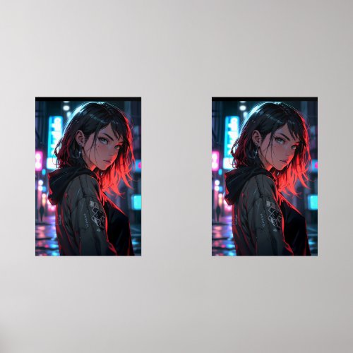 Cyberpunk Streetwear Anime Girl Neon Night City Ar Wall Art Sets