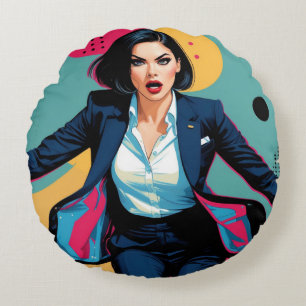 Cyberpunk Stylish Girl Pop Art Round Pillow
