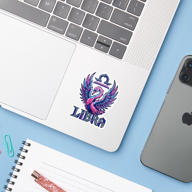 Cyberpunk Synthwave Libra Zodiac Mascot Swan Sticker (Laptop w/ iPhone)