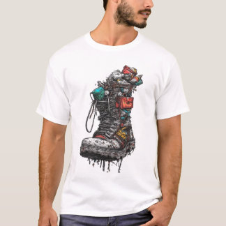 Cyberpunk Tactical Boot Graphic T-Shirt - Edgy Gru