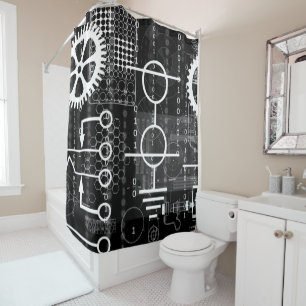 Cyberpunk Tech Geek Gear Electronic Engineer Math Shower Curtain
