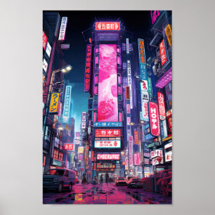 Cyberpunk Tokyo Neon Street Poster