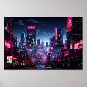 Cyberpunk Tokyo Night Street Poster