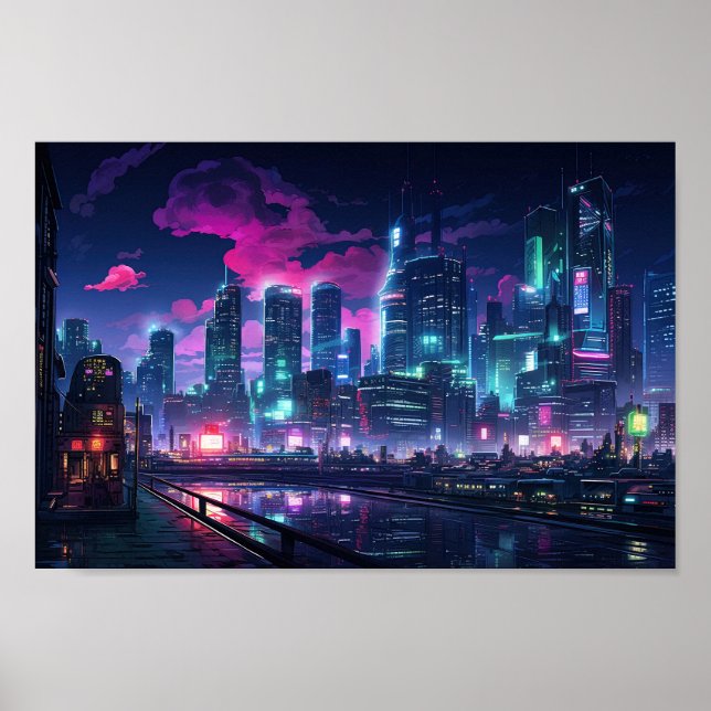 Cyberpunk Tokyo Riverfront Poster (Front)