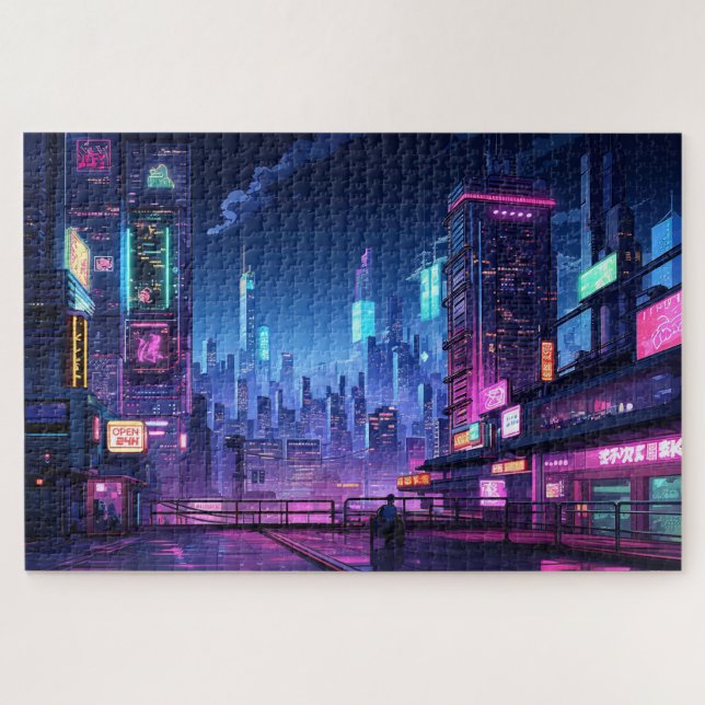 Cyberpunk Tokyo Rooftop Jigsaw Puzzle (Horizontal)