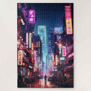 Cyberpunk Tokyo Street Neon Light  Jigsaw Puzzle