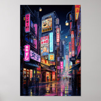 Cyberpunk Tokyo Street Neon  Poster