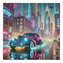 Cyberpunk Vintage Car in Neon City – Futuristic