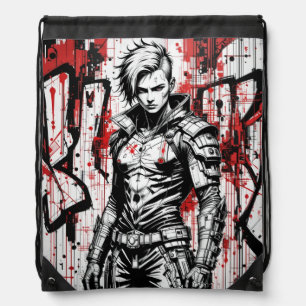 Cyberpunk Warrior Graffiti Drawstring Backpack