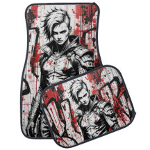 Cyberpunk Warrior Graffiti – Full Set of Car Mats 