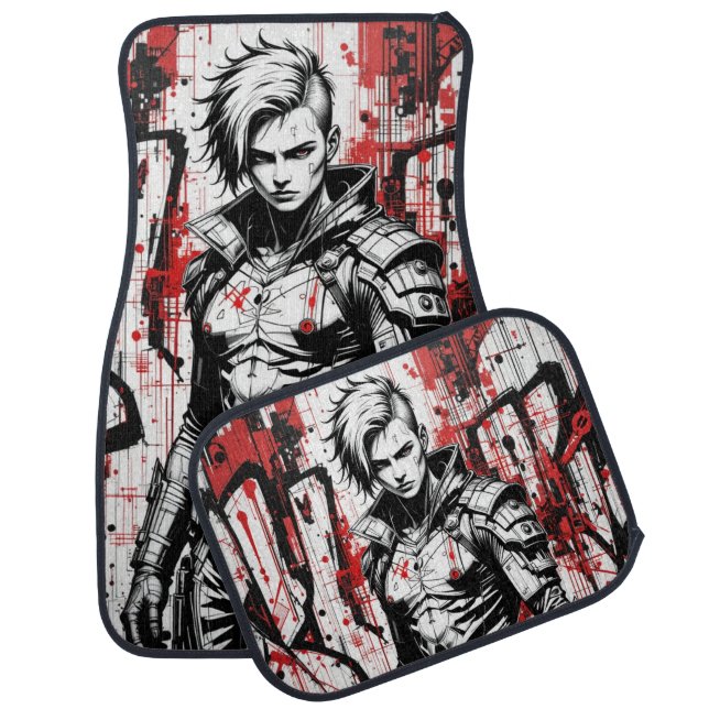 Cyberpunk Warrior Graffiti – Full Set of Car Mats  (Set)