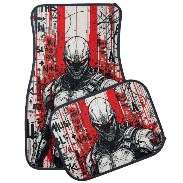 Cyberpunk Warrior Graffiti – Full Set of Car Mats  (Set)