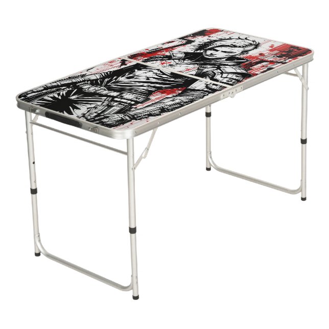 Cyberpunk Warrior Graffiti Pong Table (Angled)