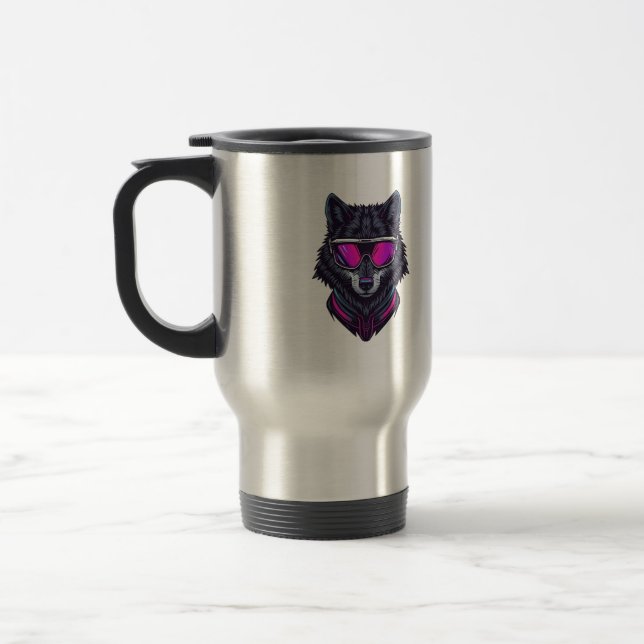 Cyberpunk Wolf Neon Art Personalizable Name Mug -  (Left)