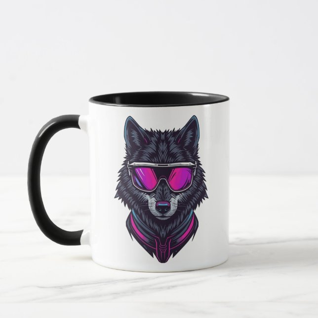 Cyberpunk Wolf Neon Art Personalizable Name Mug -  (Left)