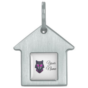 Cyberpunk Wolf Neon Art Personalizable Name Mug - Pet ID Tag