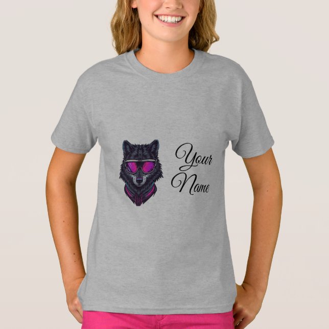 Cyberpunk Wolf Neon Art Personalizable Name Mug -  T-Shirt (Front)