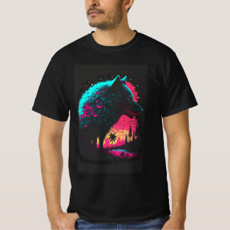 Cyberpunk Wolf Spirit – Neon Wilderness T-Shirt