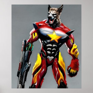 Cyberpunk Wolf, Werewolf Art Digital Download Poster
