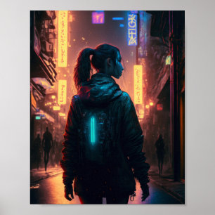 Cyberpunk woman in the city poster