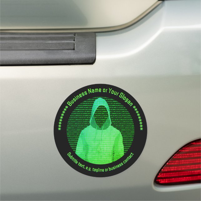 Cybersec Hacker Graphic - Green on Black Custom Car Magnet (In Situ)