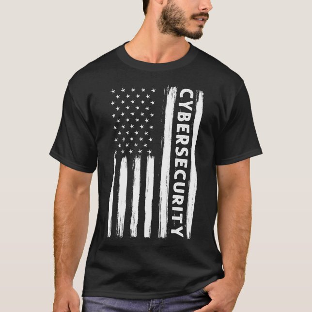 Cybersecurity American Flag Red Blue Team Cyber T-Shirt (Front)