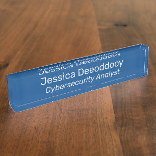 Cybersecurity Analyst Blue Acrylic Desk Name Plate