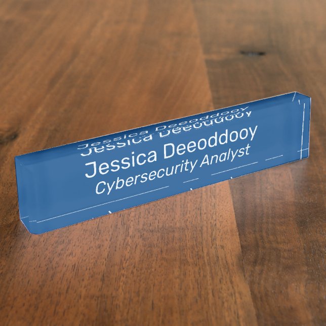 Cybersecurity Analyst Blue Acrylic Desk Name Plate (Side)