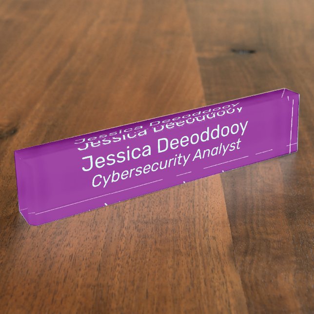 Cybersecurity Analyst Purple Magenta Acrylic Desk Name Plate (Side)