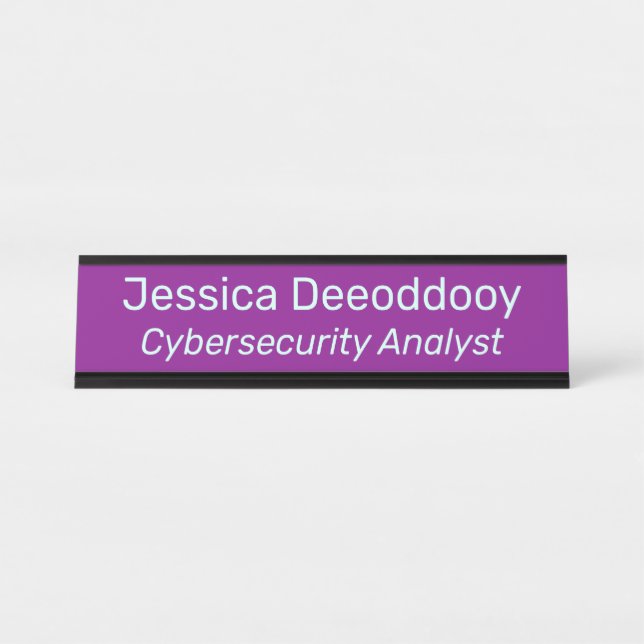 Cybersecurity Analyst Purple Magenta Desk Name Plate (Front)