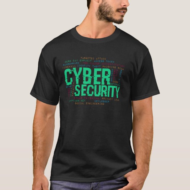 Cybersecurity Word Cloud Hacker Computer Coders Pr T-Shirt (Front)