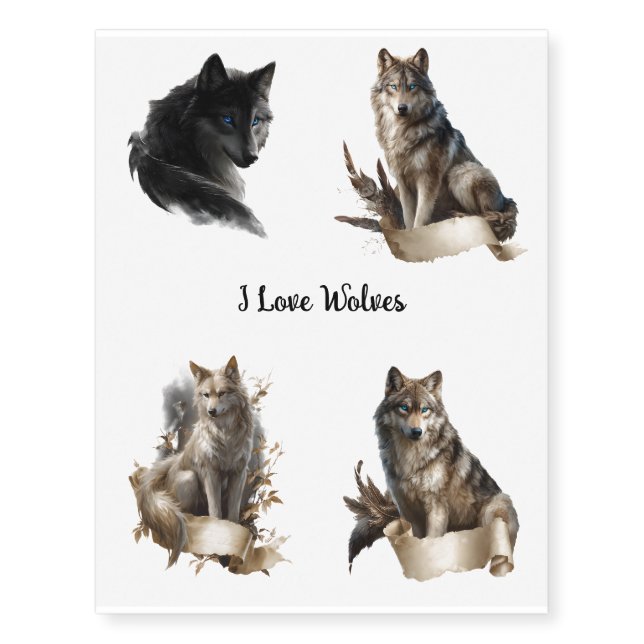 cybersigilism style wolves temporary tattoos (Front)