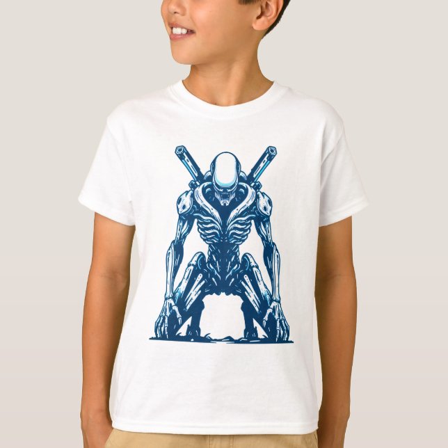 Cyborg Alien Warrior – Futuristic Sci-Fi Monster T-Shirt (Front)