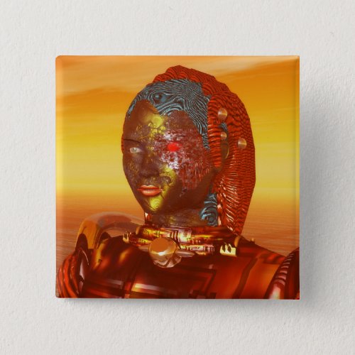 CYBORG ARES IN DESERT OF HYPERION Science Fiction Button