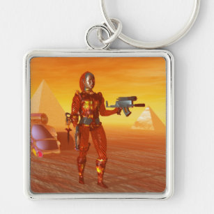 CYBORG ARES IN DESERT OF HYPERION Science Fiction Keychain