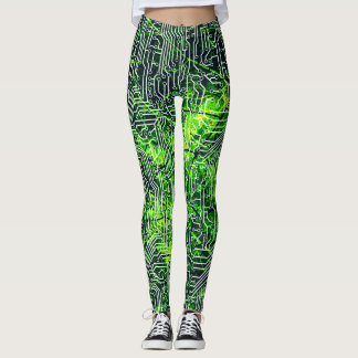 Cyborg Assimilation Circuit Board Grunge Pattern Leggings