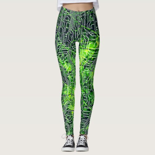 Cyborg Assimilation Circuit Board Grunge Pattern Leggings