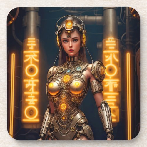 Cyborg Athena in Gold Beverage Coaster