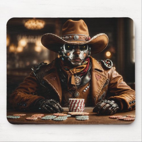 Cyborg Cowboy Poker Player Mouse Pad
