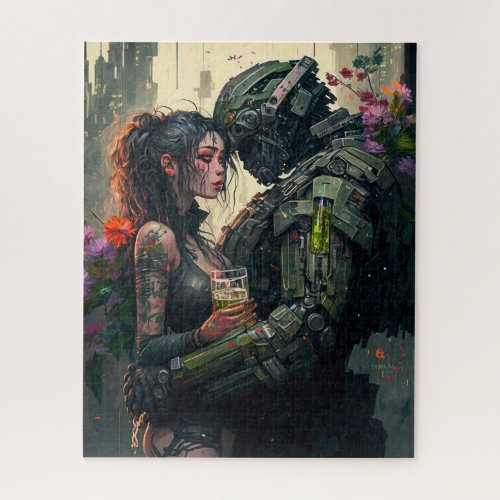 Cyborg et jeune fille science fiction jigsaw puzzle