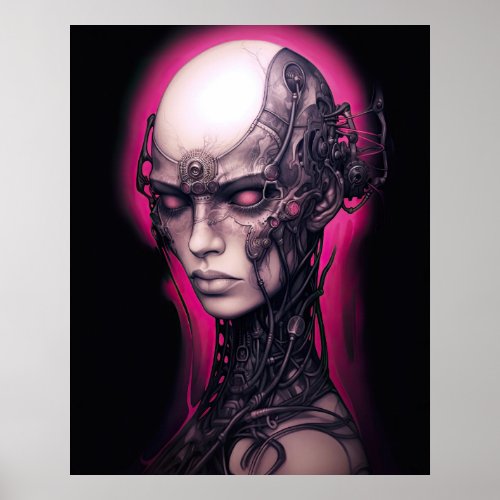 Cyborg Girl Cool Teen Pink Neon Poster
