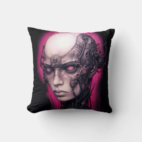 Cyborg Girl Cool Teen Pink Neon Throw Pillow