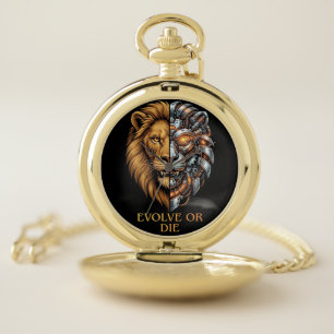 Cyborg Lion Evolve Or Die Motivational Gym Art Pocket Watch