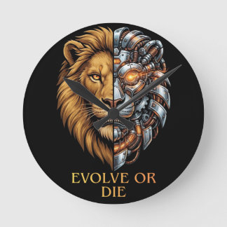 Cyborg Lion Evolve Or Die Motivational Gym Art Round Clock