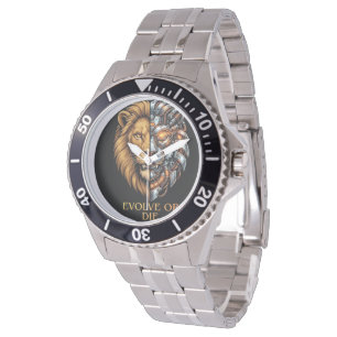 Cyborg Lion Evolve Or Die Motivational Gym Art Watch