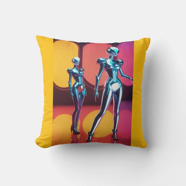 Cyborg Party Girls III Throw Pillow (Front)
