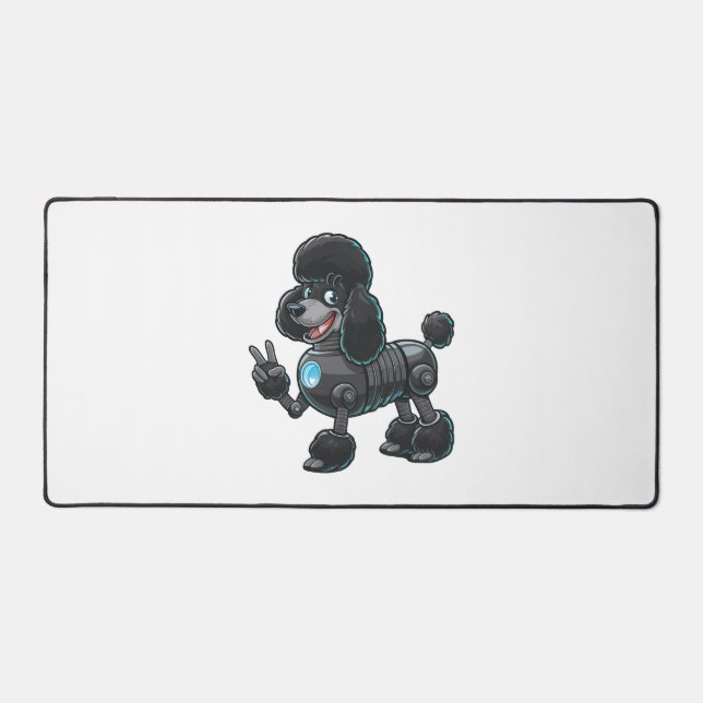 Cyborg Poodle Robot Peace Sign Desk Mat (Front)