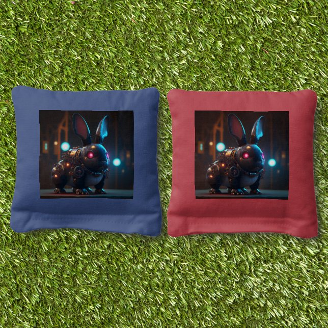 Cyborg Rabbit Cornhole Bags (Grass)
